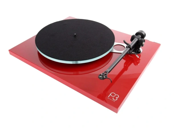 Rega Planar 3, uten pickup, rød Glasstallerken, RB330 arm, EBLT drivrem 