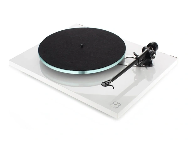 Rega Planar 3, uten pickup, hvit Glasstallerken, RB330 arm, EBLT drivrem 